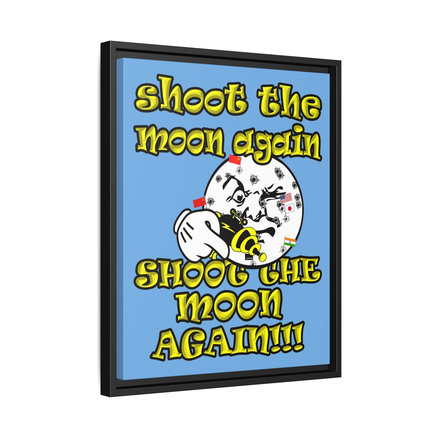 shoot the moon again - framed canvas art (light blue)