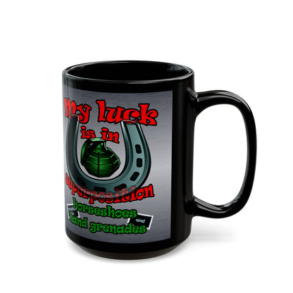 my luck - Black Mug (brushed nickel)