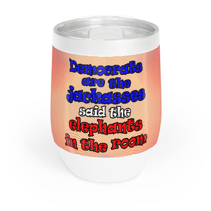 donkeys and elephants - Chill Wine Tumbler (yellow-orange wave)