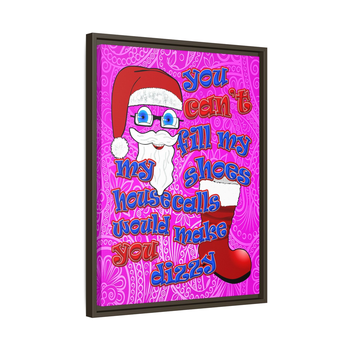 santa's shoes - framed canvas art (pink swirl)
