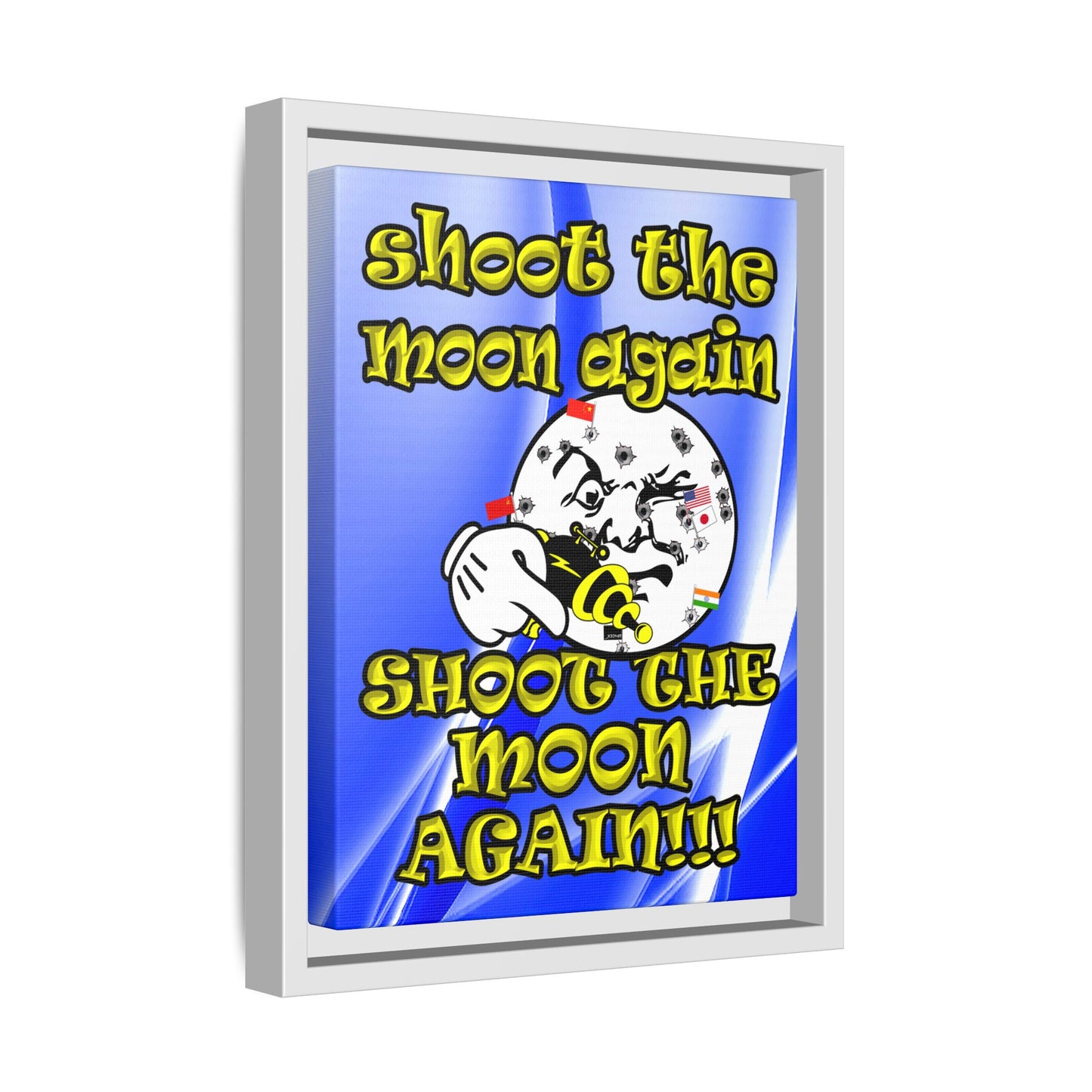 shoot the moon again - framed canvas art (blue-white wave)