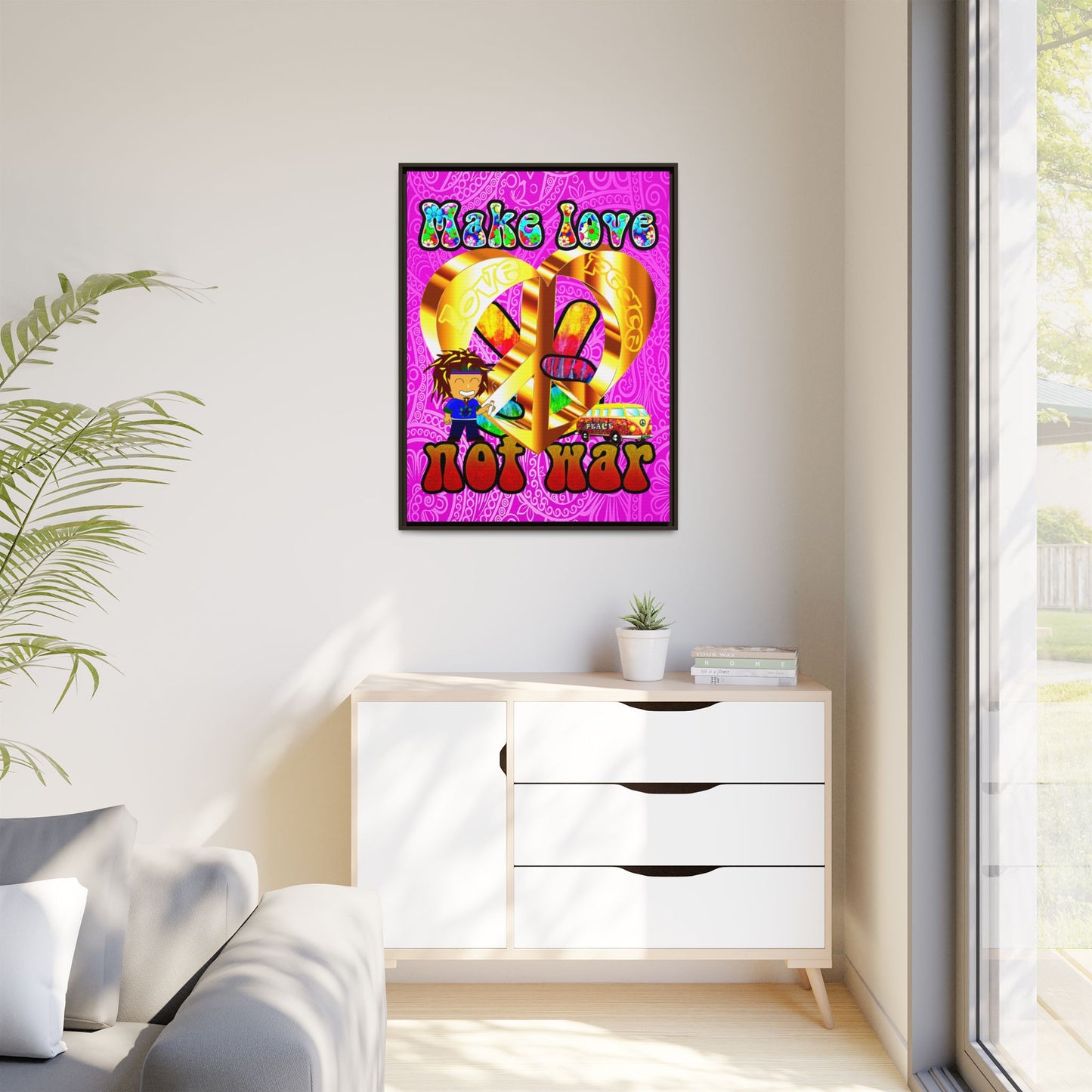 love peace - framed canvas art (pink swirl)
