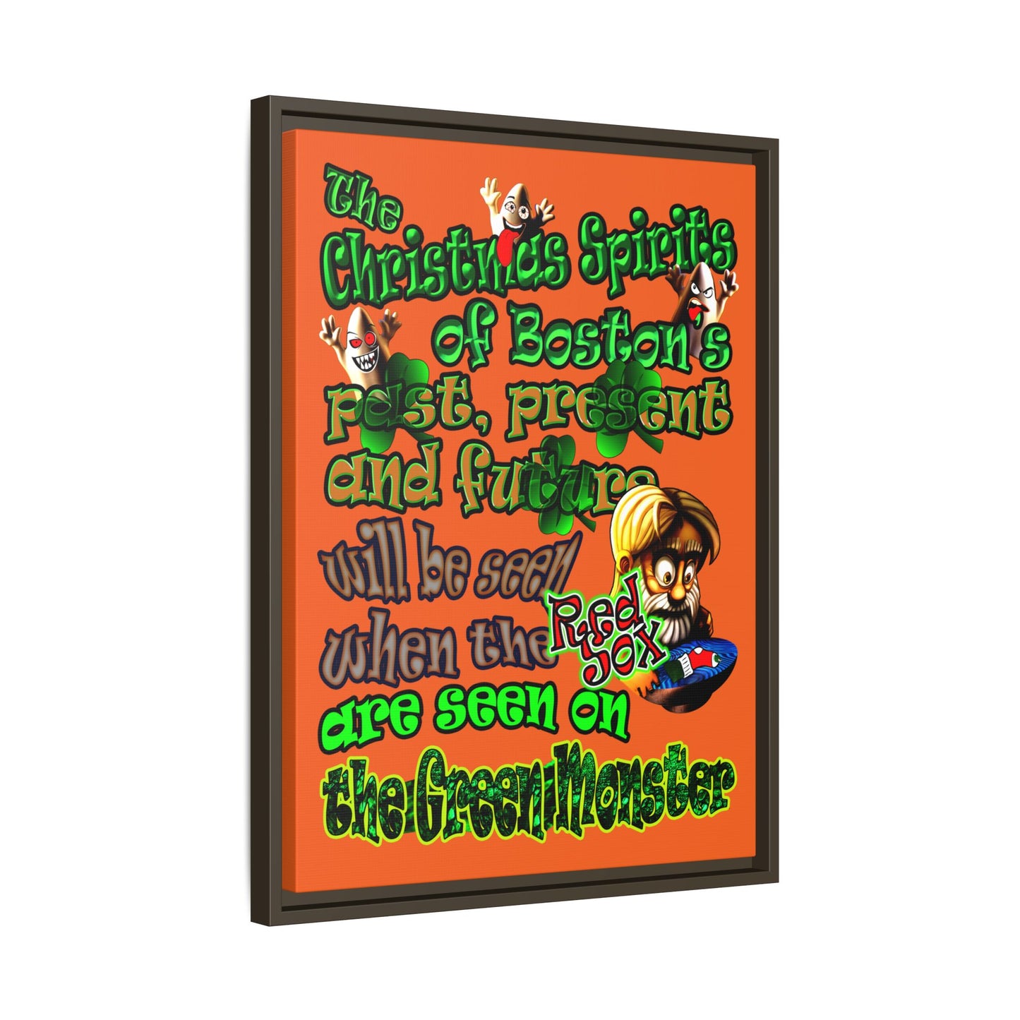christmas spirits of boston - framed canvas art (orange)