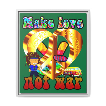 love peace - framed canvas art (dark green)
