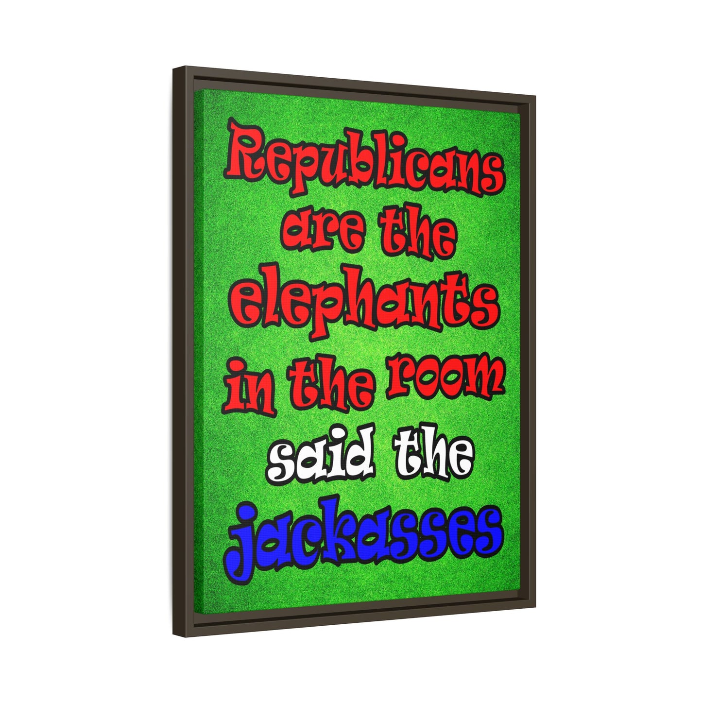 donkeys and elephants - framed canvas art (green turf)