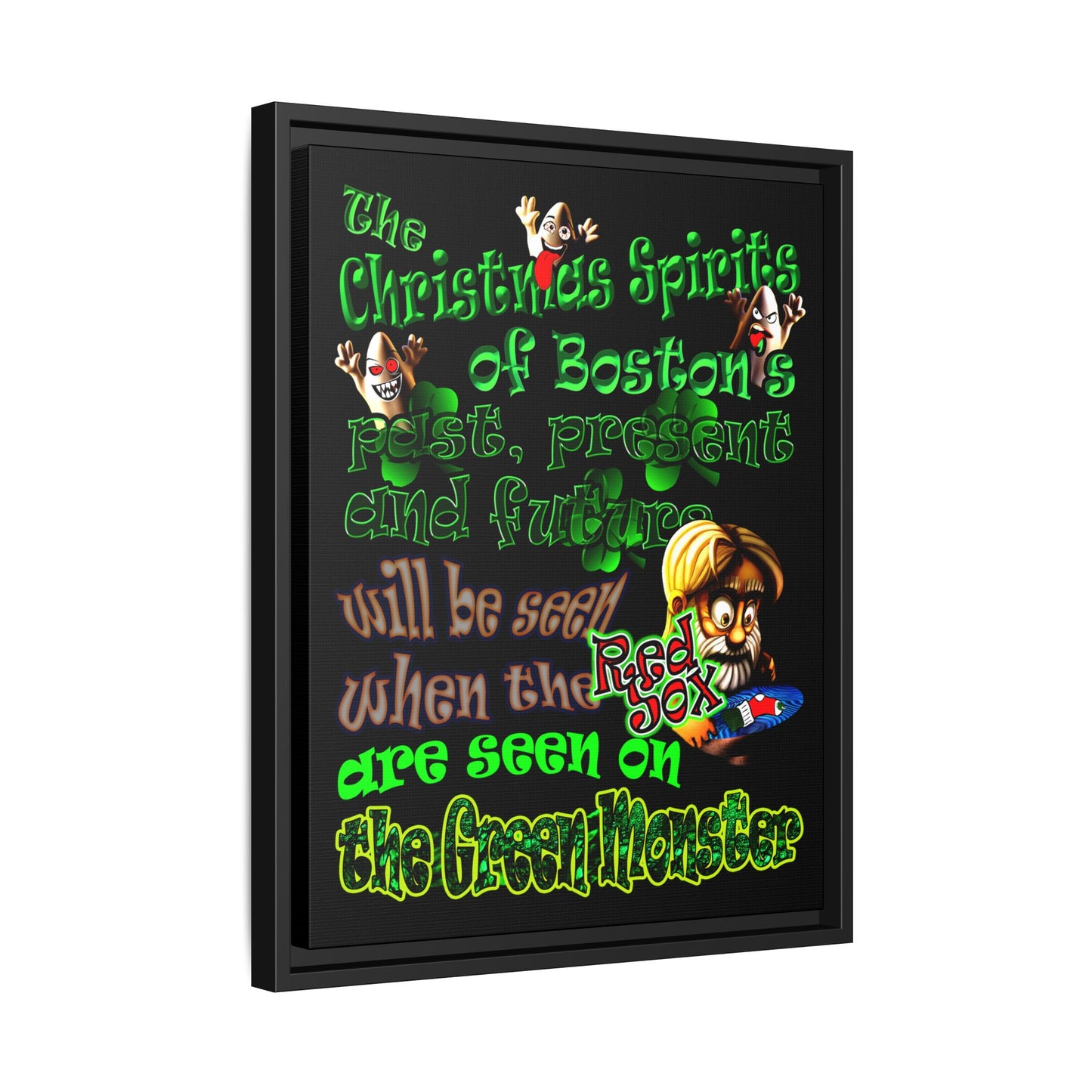 christmas spirits of boston - framed canvas art (black)