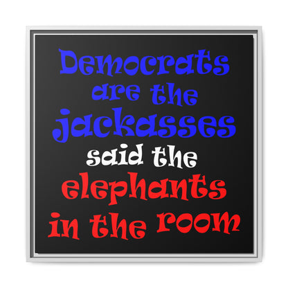 donkeys and elephants - framed canvas art (black)