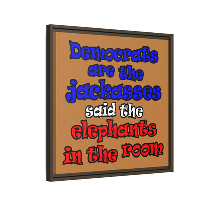 donkeys and elephants - framed canvas art (light brown)