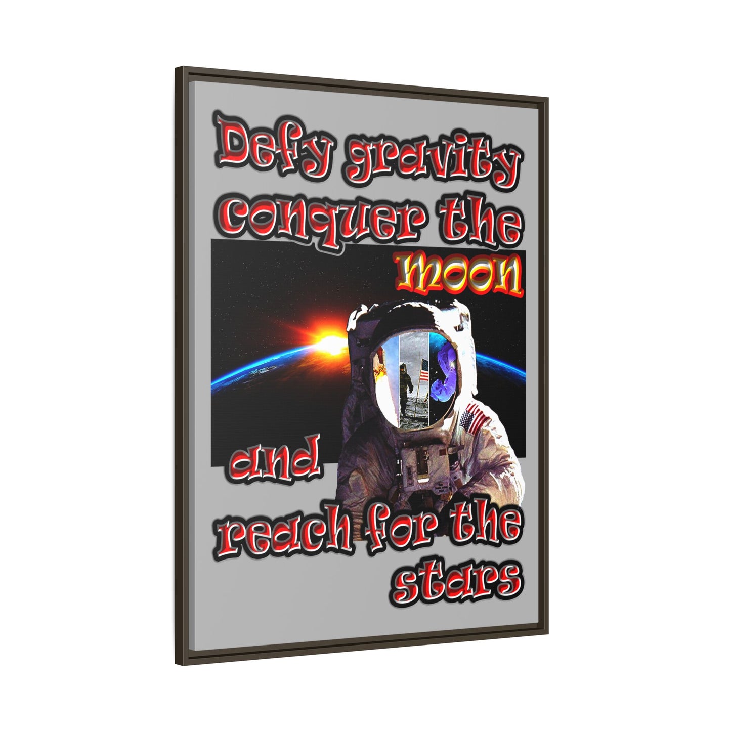 defy conquer reach - framed canvas art (light grey)