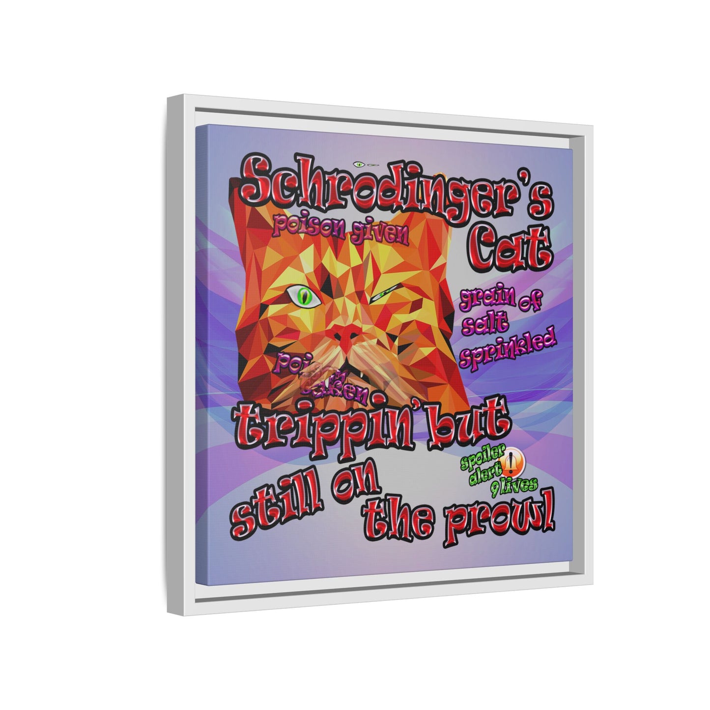 schrodinger's cat - framed canvas art (light blue-pink wave)
