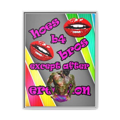 hoes b4 bros - framed canvas art (rainbow split)