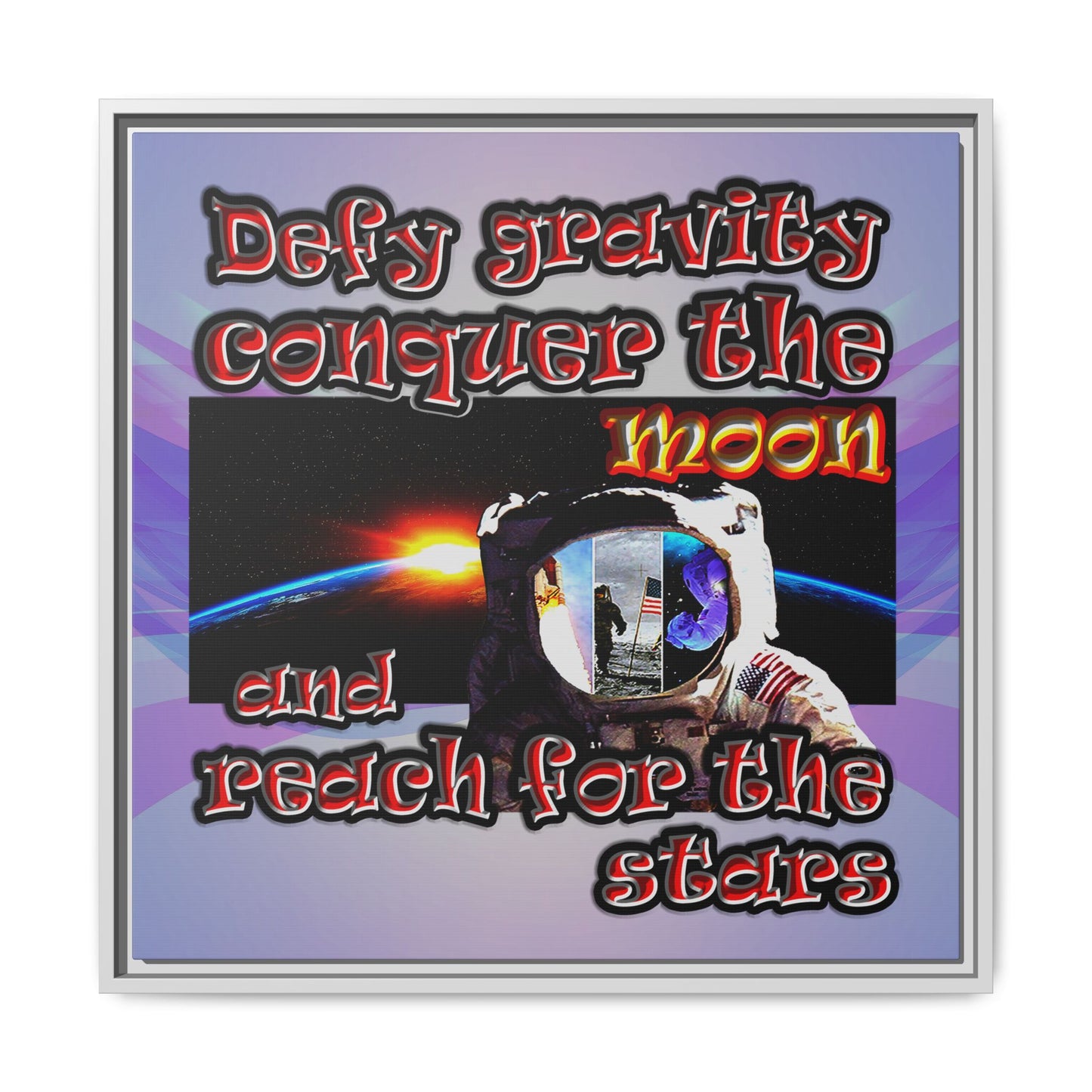 defy conquer reach - framed canvas art (light blue-pink wave)