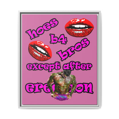 hoes b4 bros - framed canvas art (light pink)