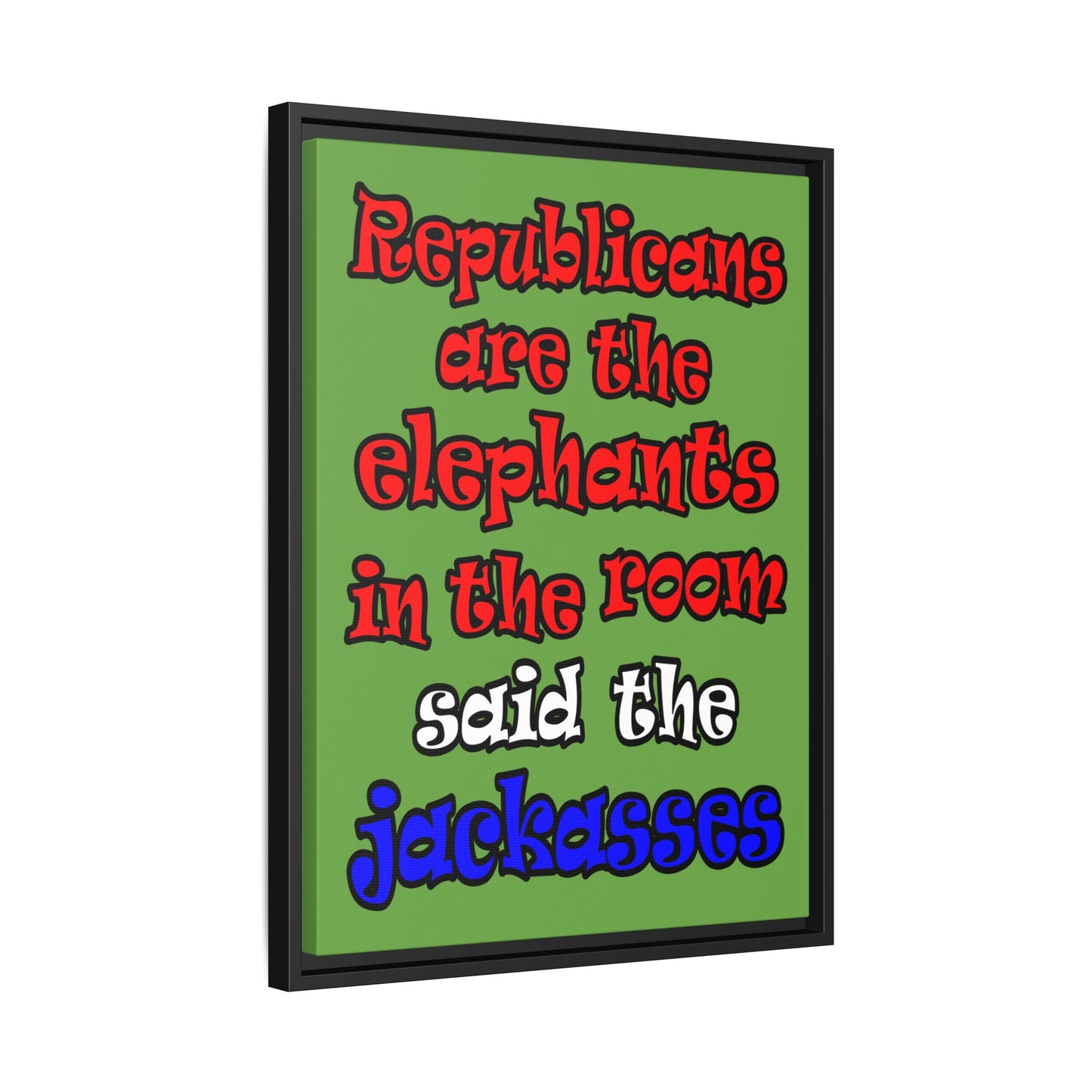 donkeys and elephants - framed canvas art (green)