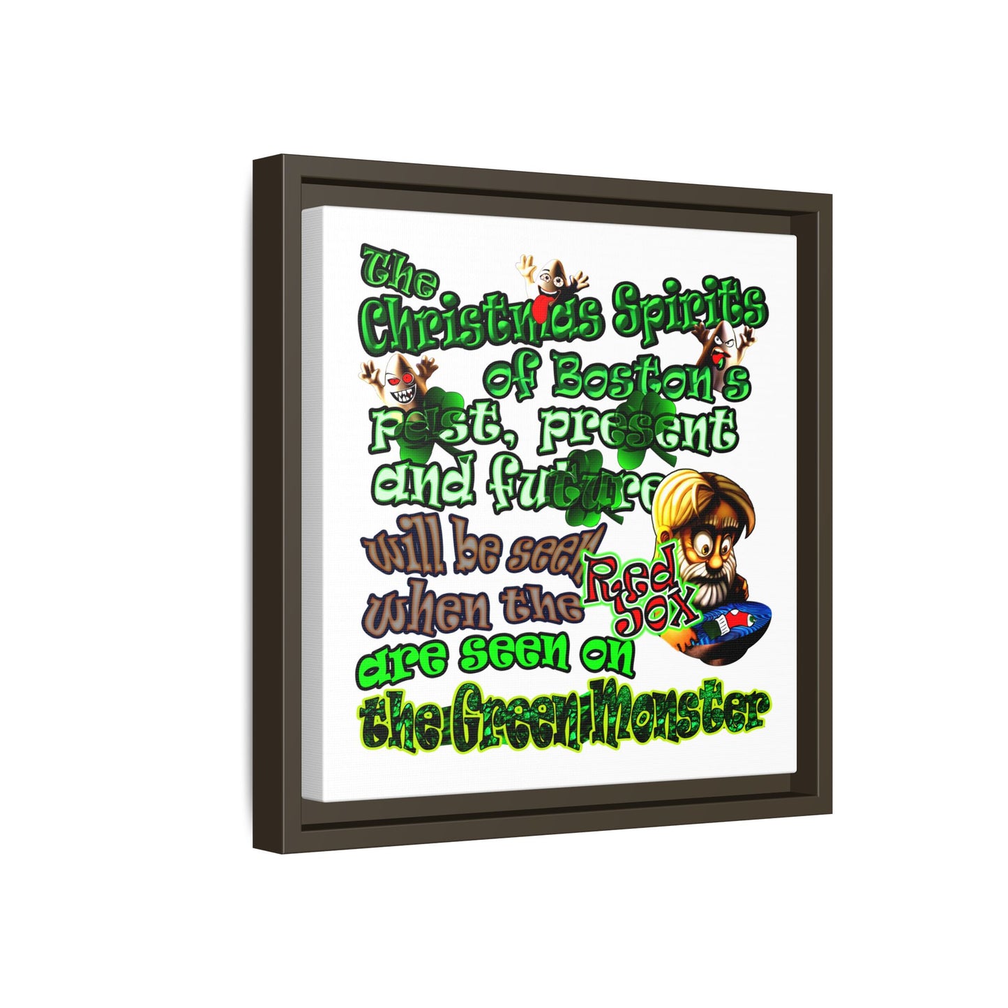christmas spirits of boston - framed canvas art (white)