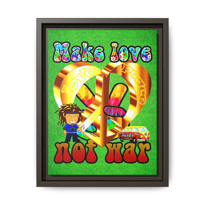 love peace - framed canvas art (green turf)