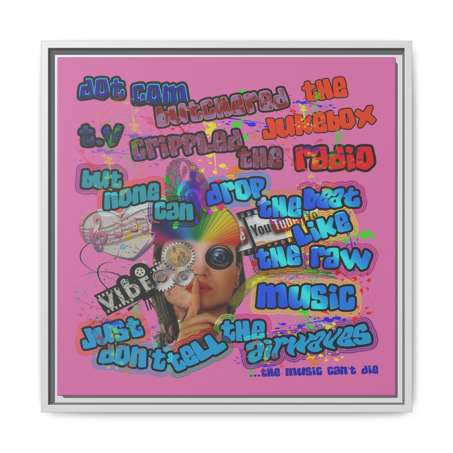 drop the beat - framed canvas art (light pink)