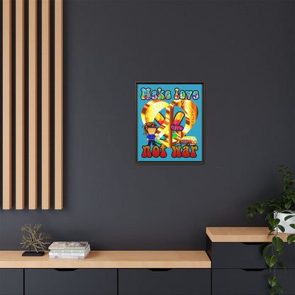 love peace - framed canvas art (turquoise)