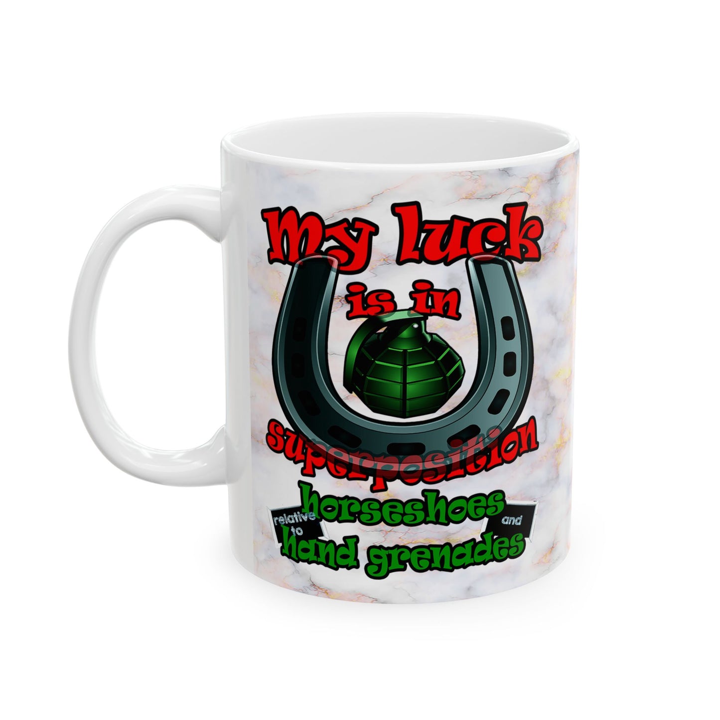 my luck - White Mug (white marble)
