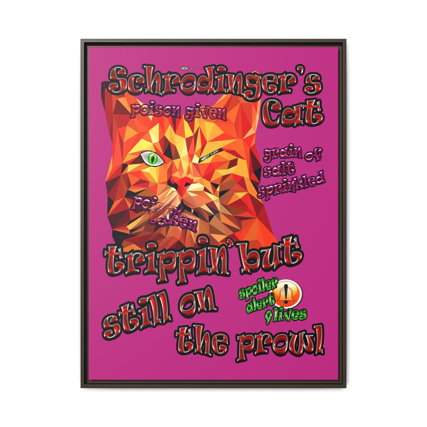 schrodinger's cat - framed canvas art (pink)