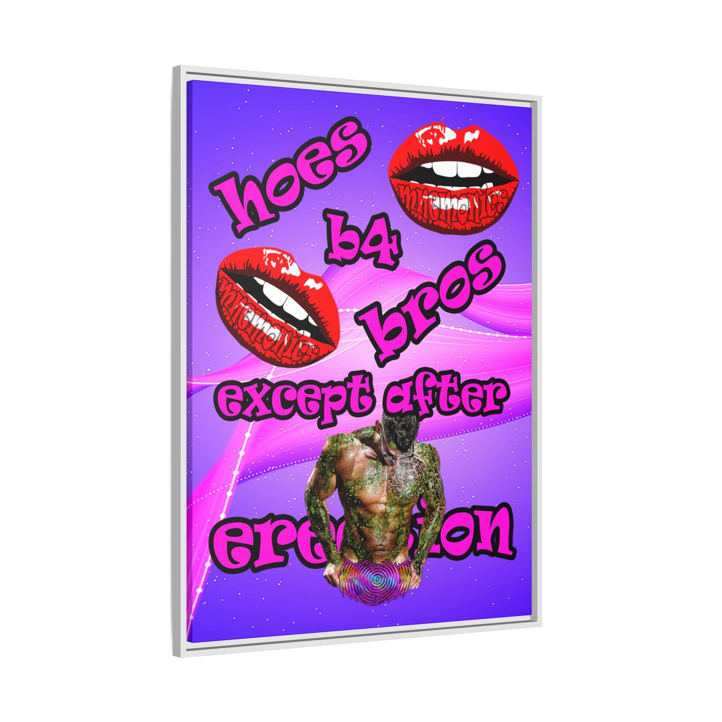hoes b4 bros - framed canvas art (purple-pink wave)