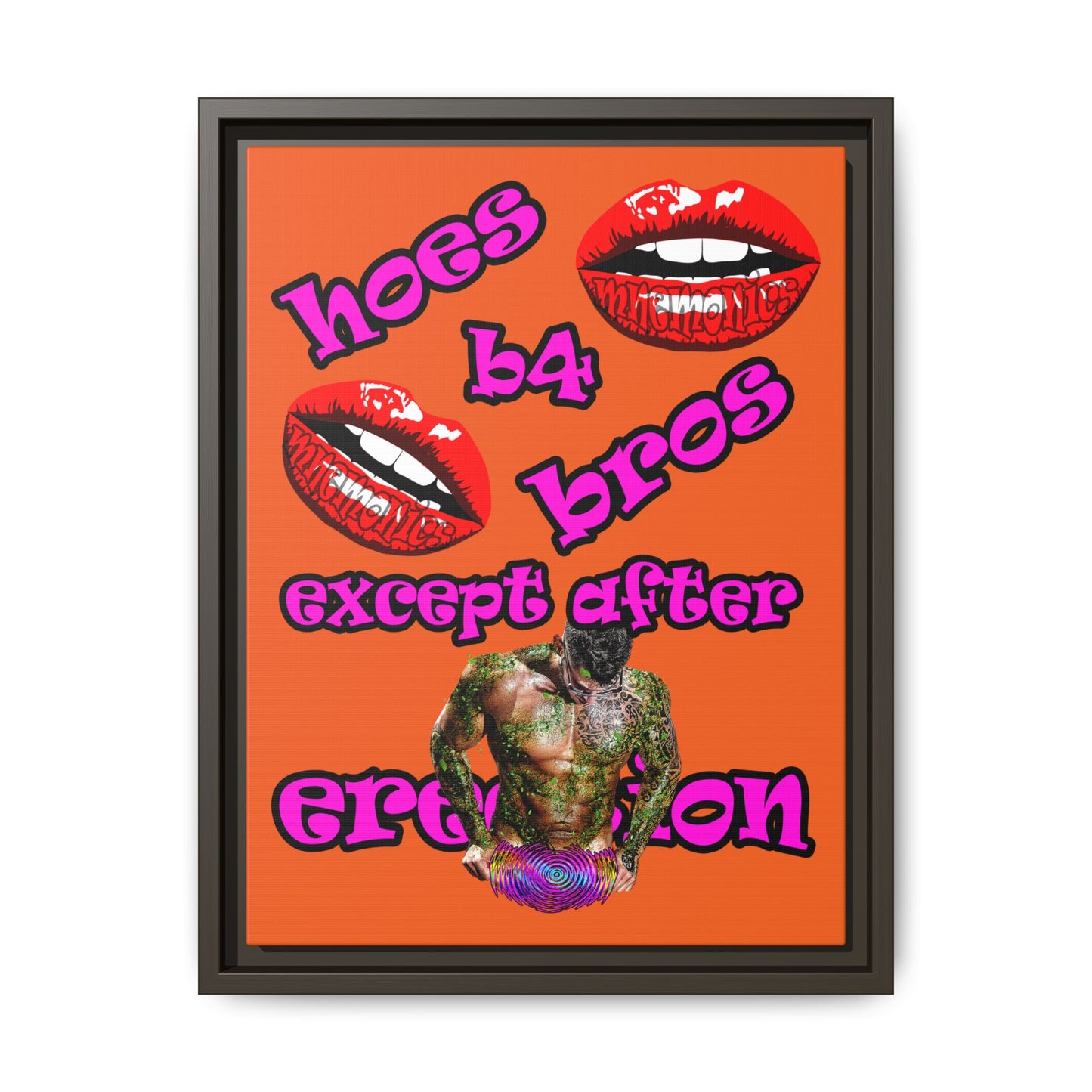 hoes b4 bros - framed canvas art (orange)