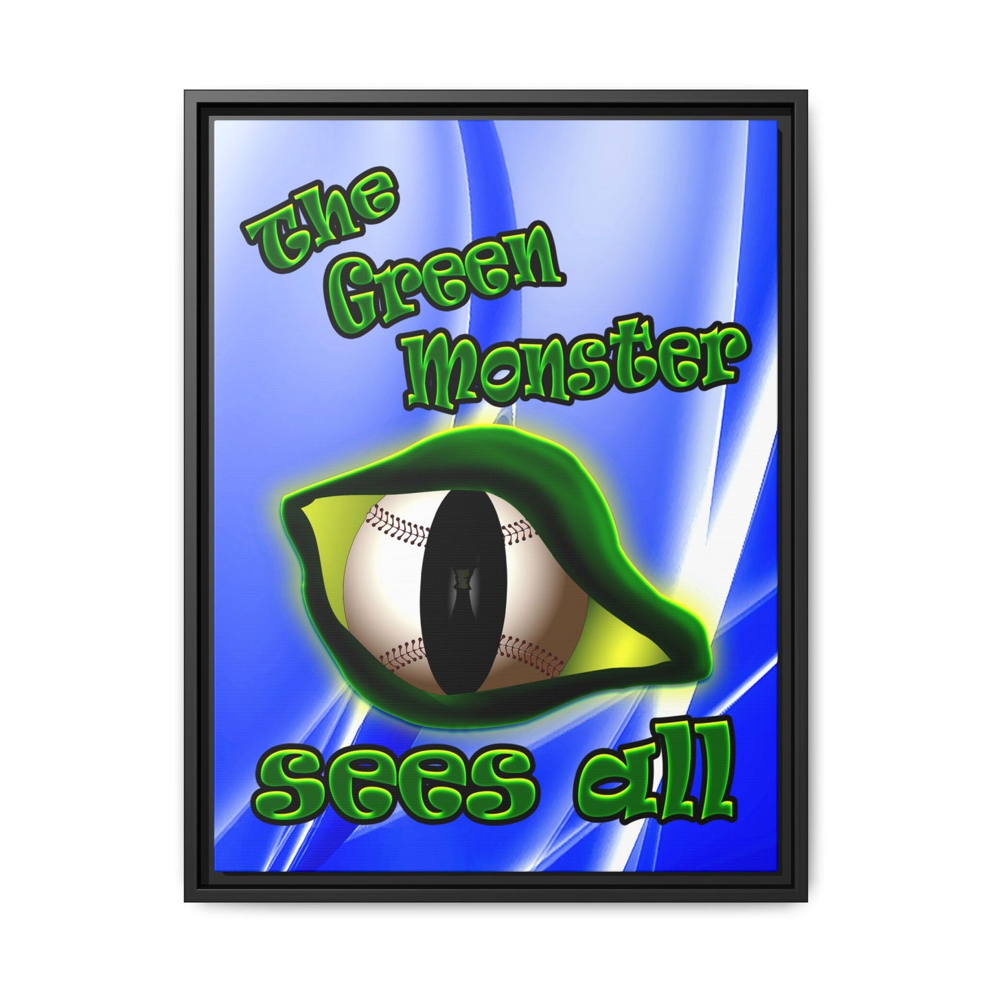 green monster - framed canvas art (blue-white wave)