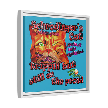 schrodinger's cat - framed canvas art (turquoise)
