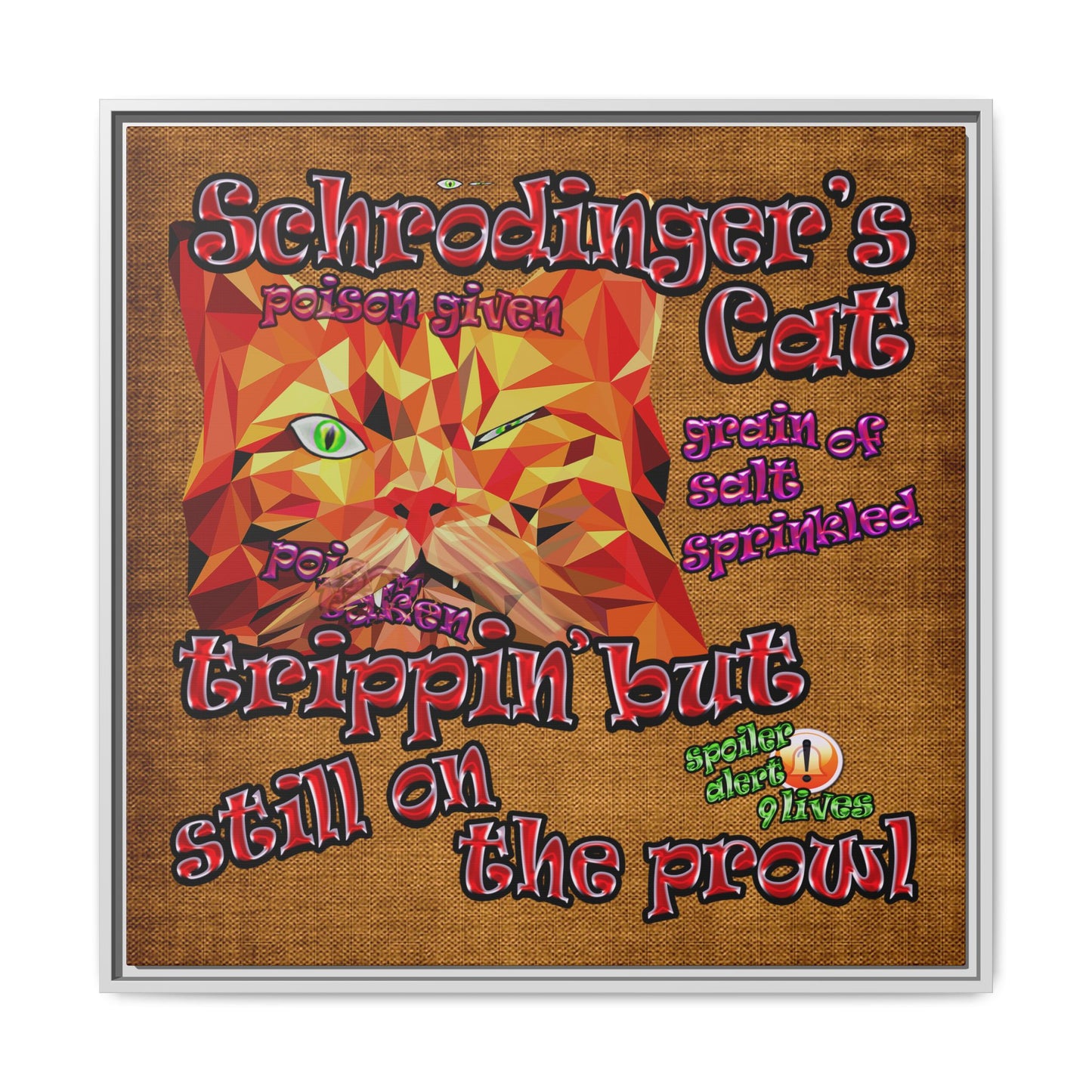 schrodinger's cat - framed canvas art (brown papyrus)
