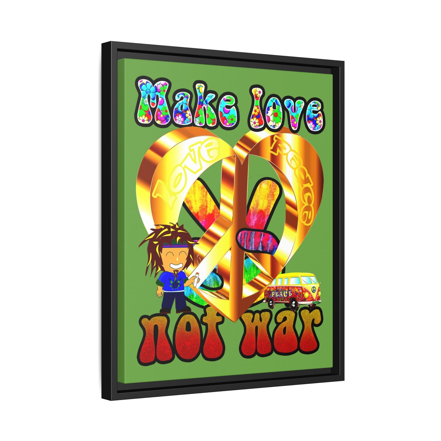 love peace - framed canvas art (green)