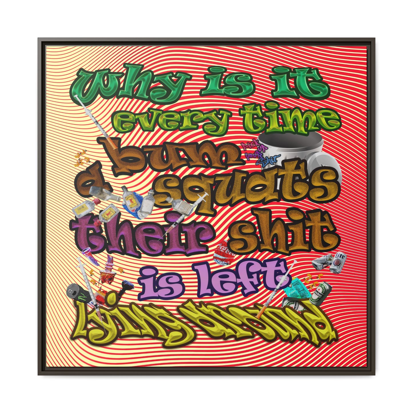 the bum's shit - framed canvas art (yellow-orange wave)
