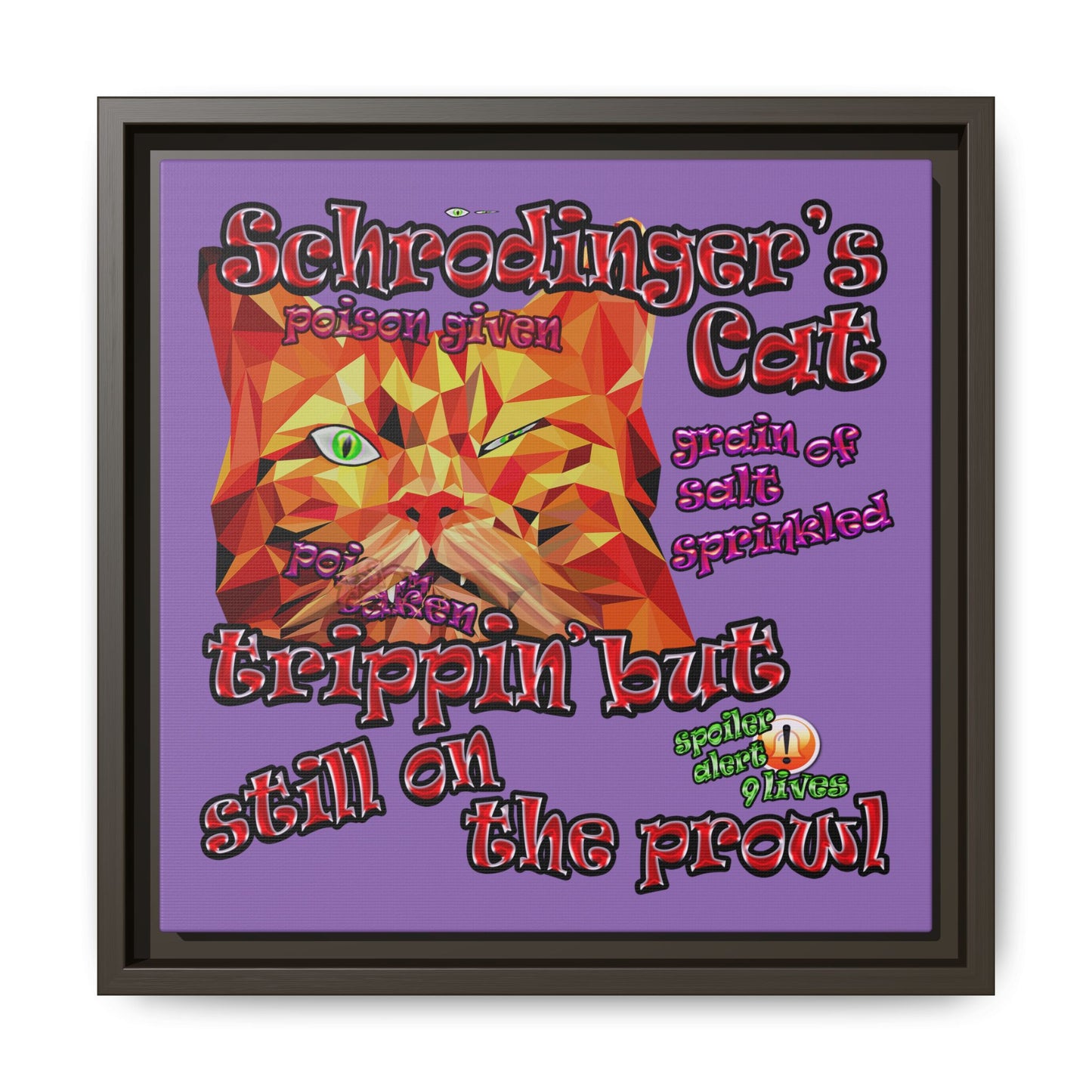 schrodinger's cat - framed canvas art (light purple)