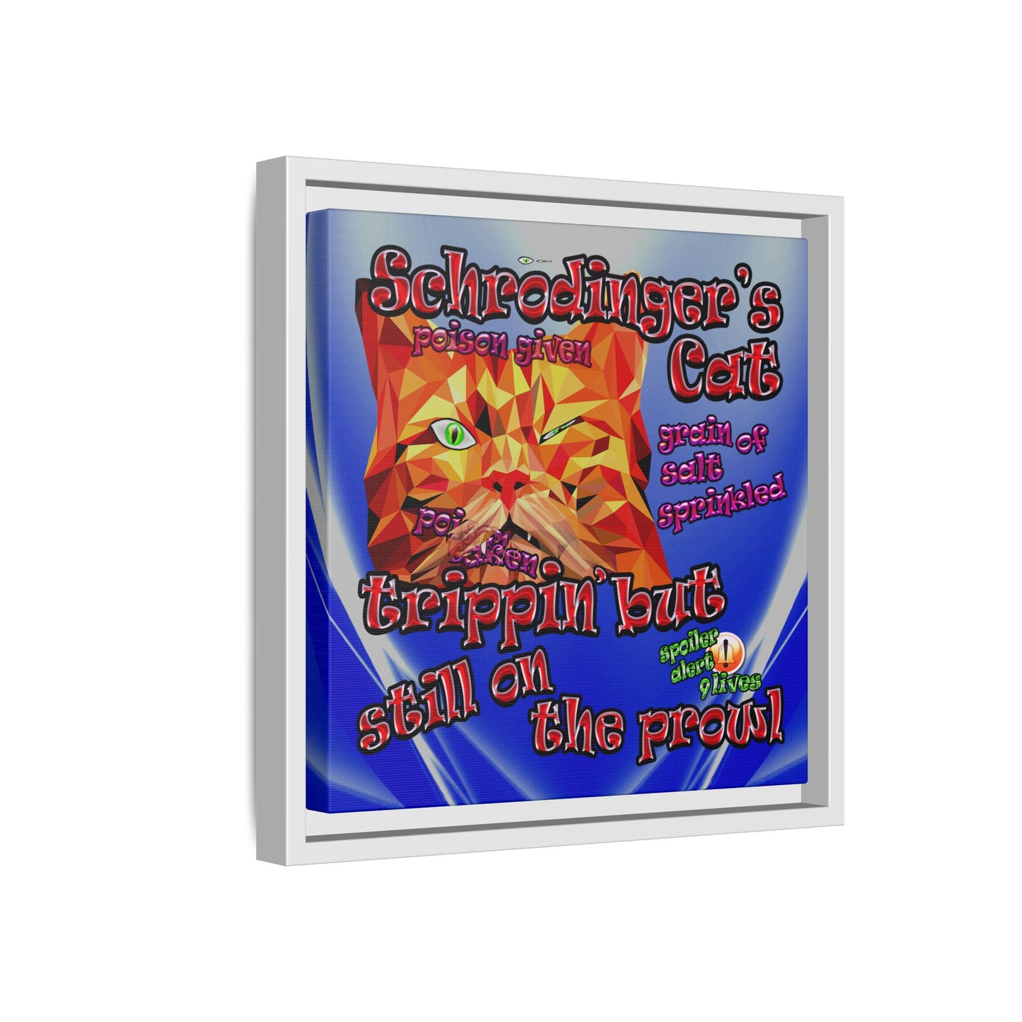 schrodinger's cat - framed canvas art (blue-white wave)