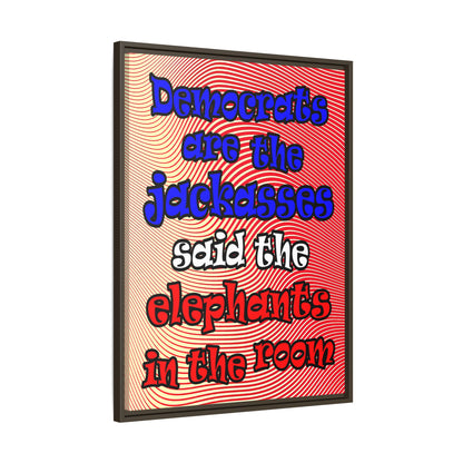 donkeys and elephants - framed canvas art (yellow-orange wave)