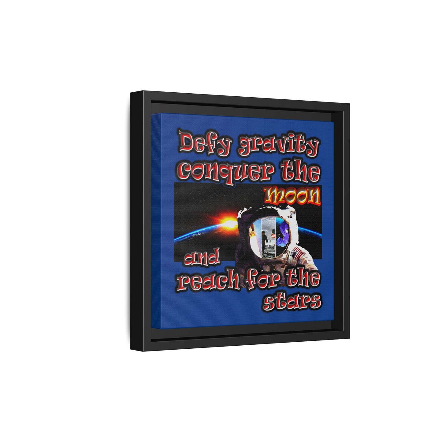 defy conquer reach - framed canvas art (dark blue)