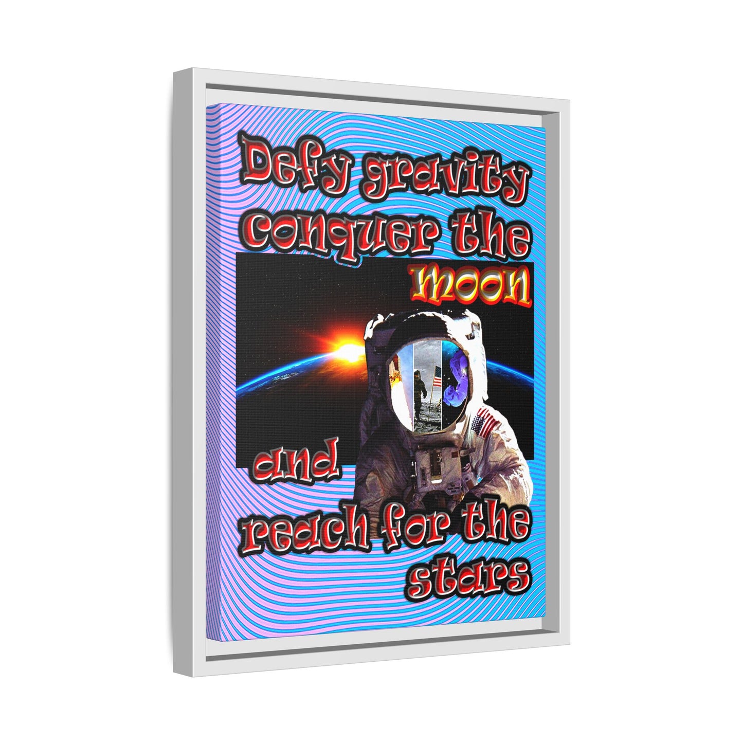 defy conquer reach - framed canvas art (light blue-purple wave)