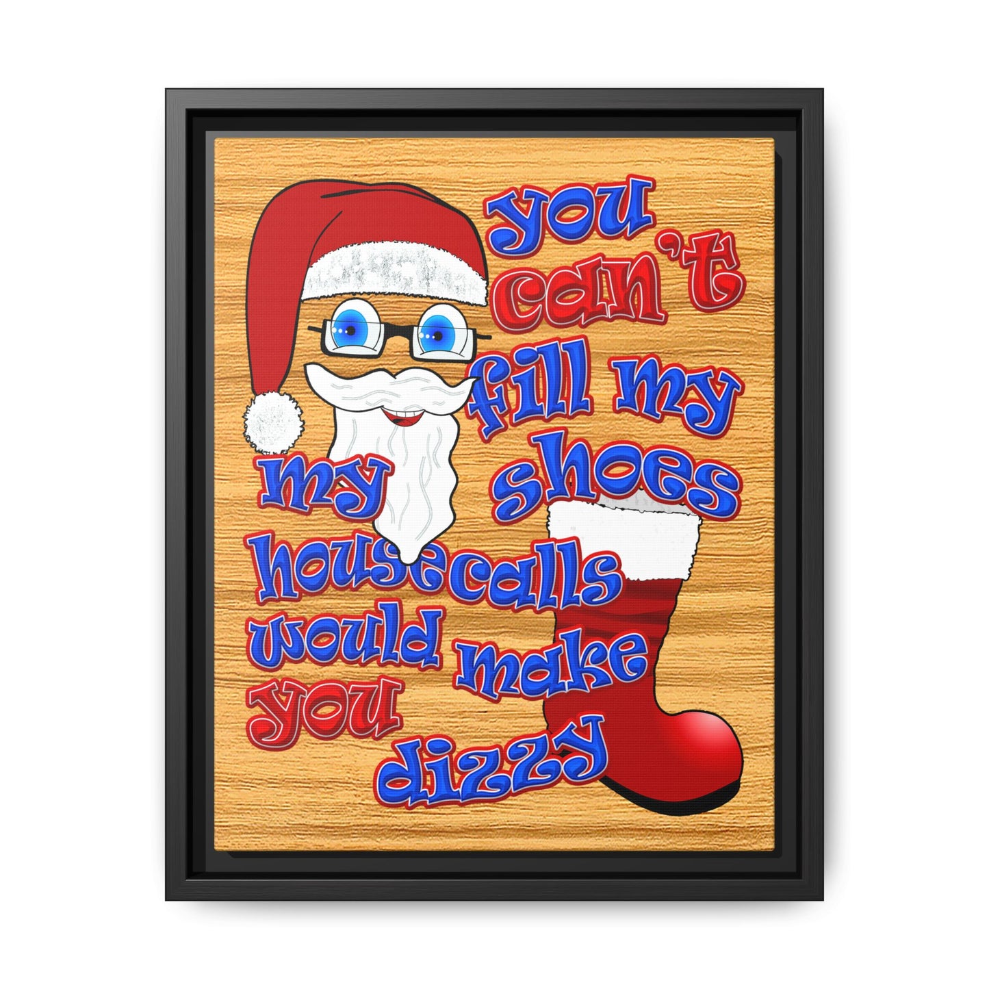 santa's shoes - framed canvas art (butterscotch wood finish)