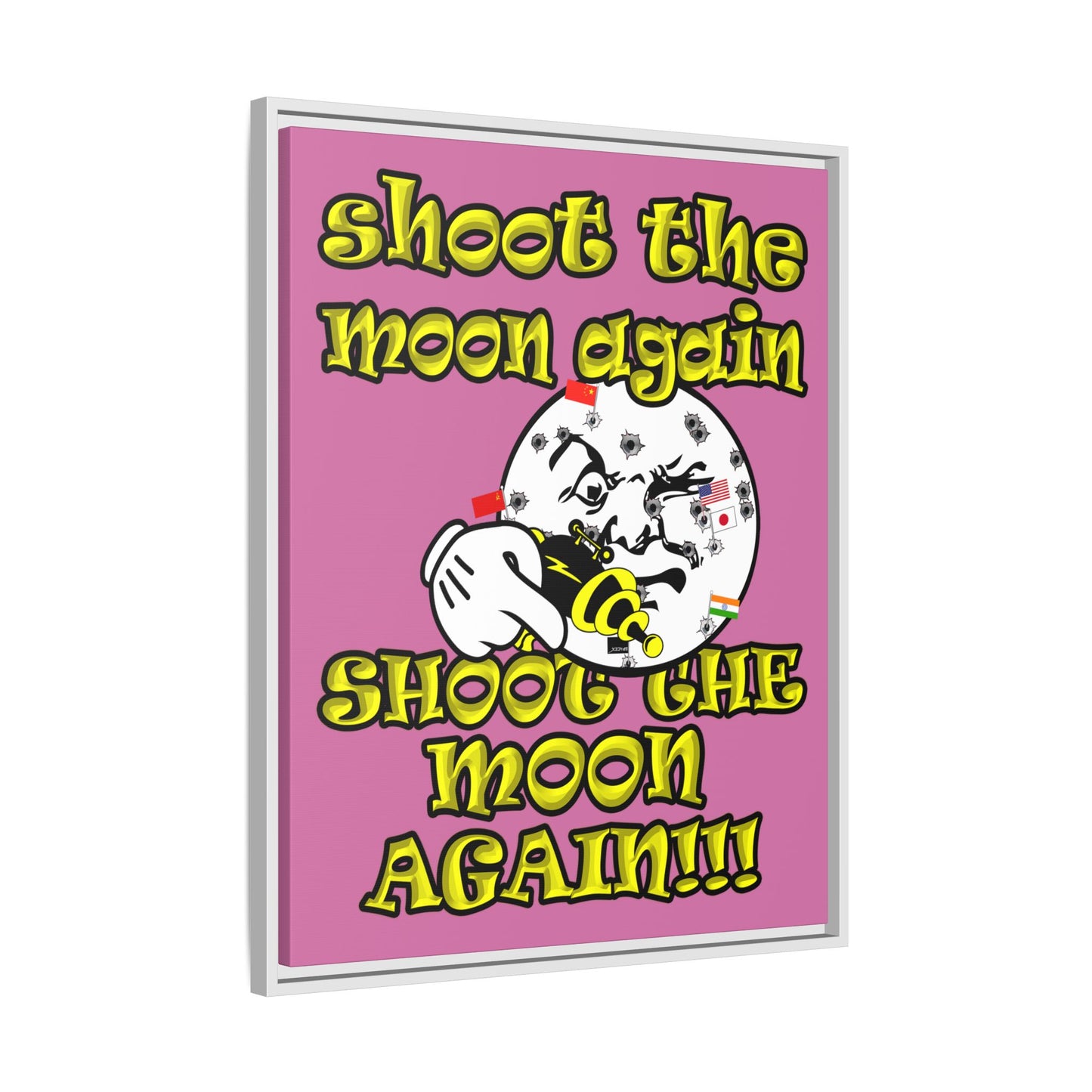 shoot the moon again - framed canvas art (light pink)