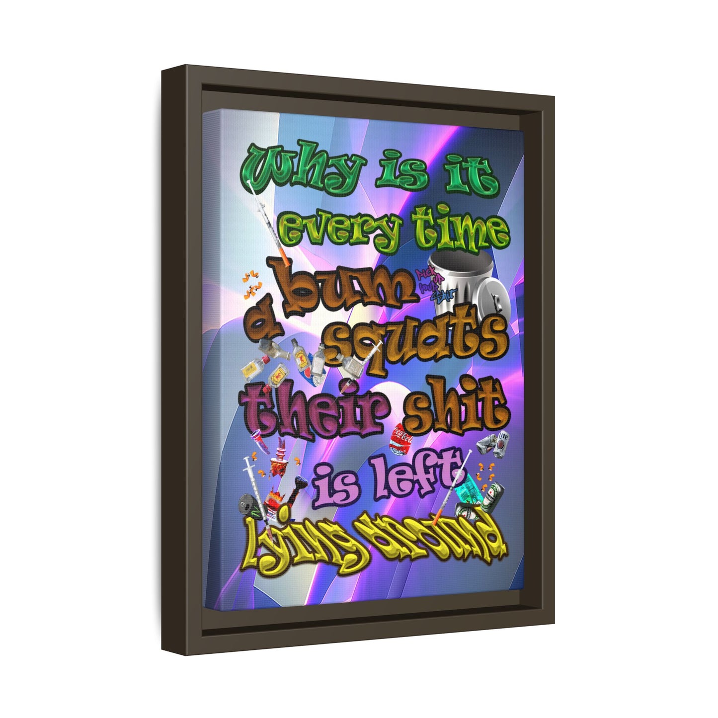 the bum's shit - framed canvas art (grey-pink wave)