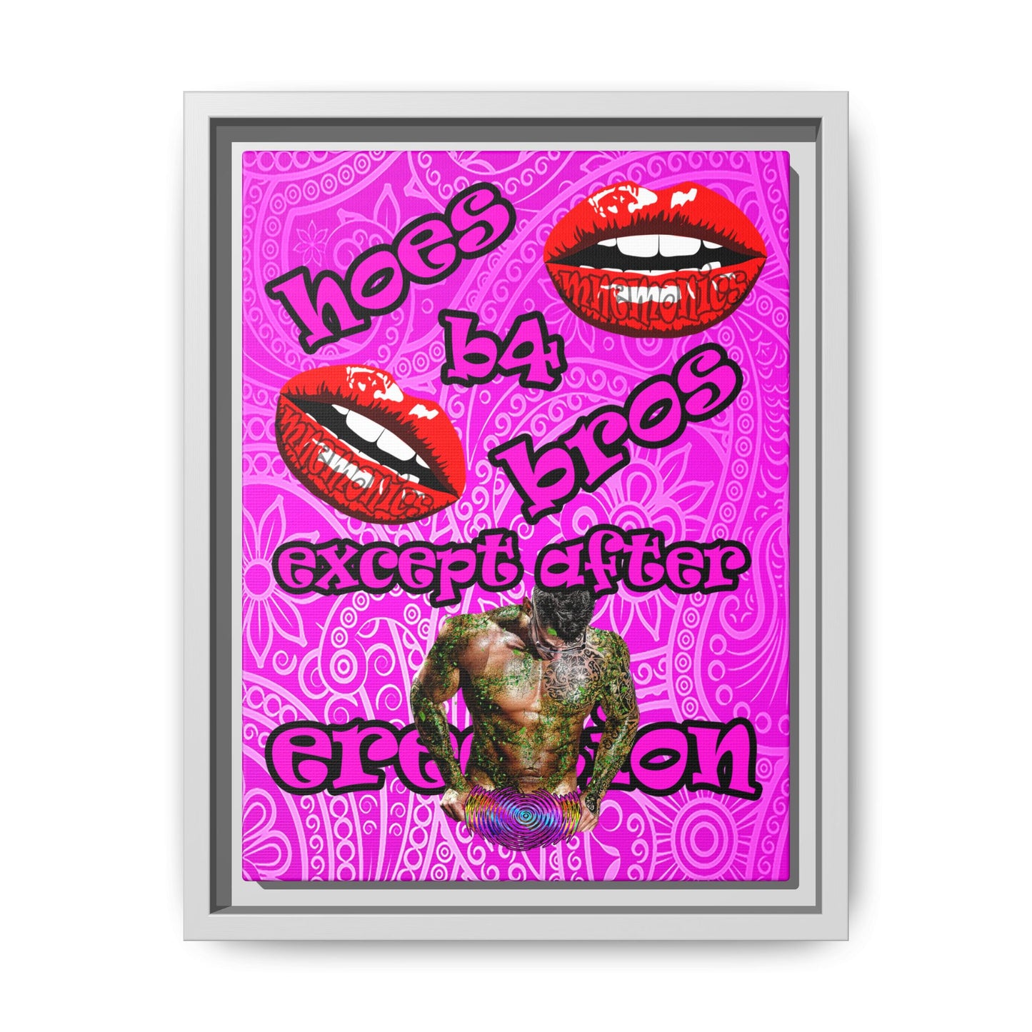 hoes b4 bros - framed canvas art (pink swirl)