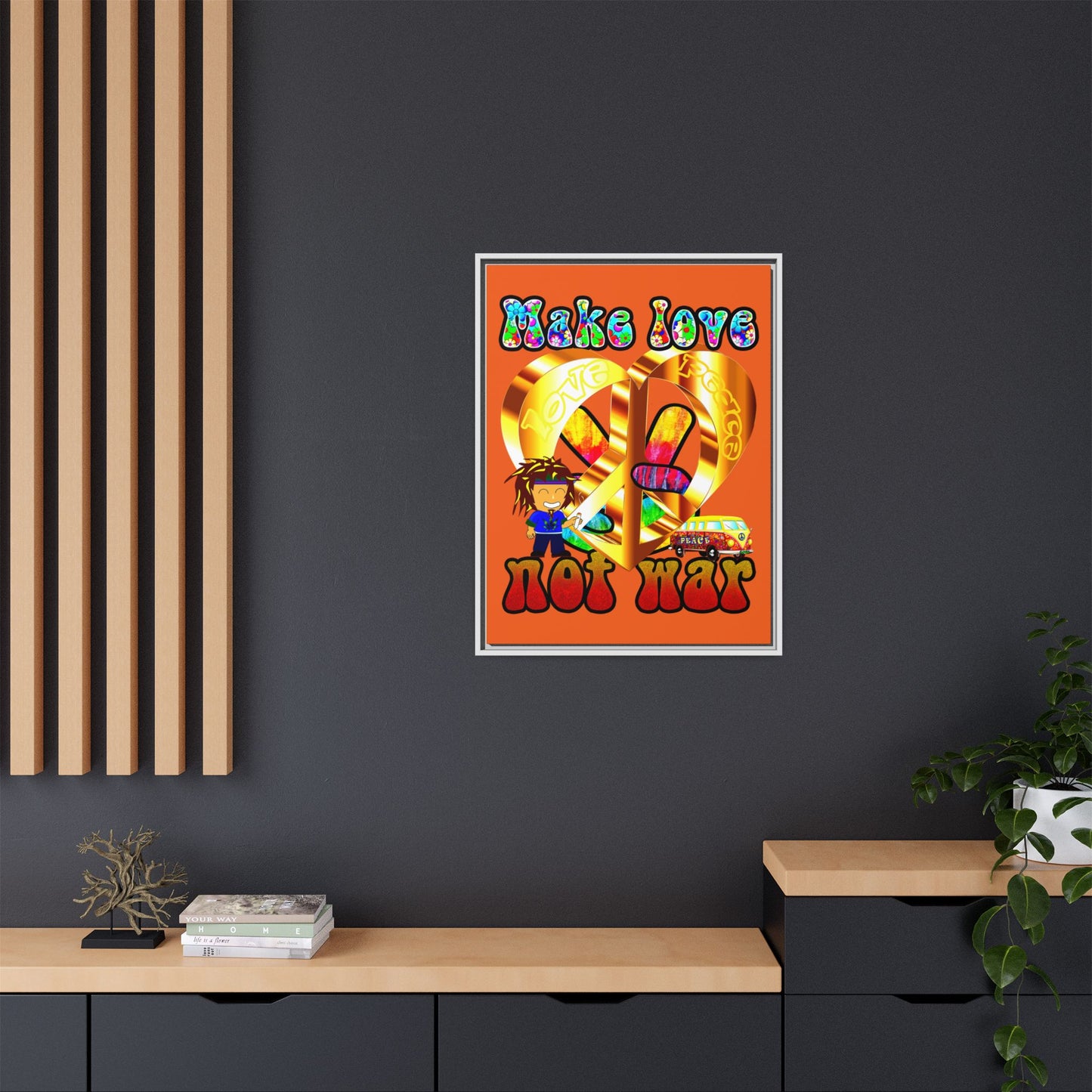 love peace - framed canvas art (orange)
