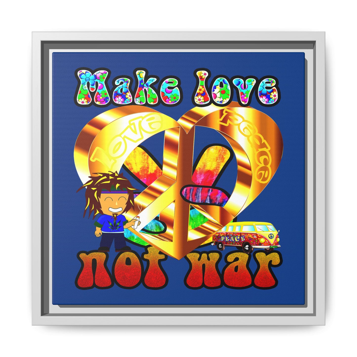 love peace - framed canvas art (dark blue)