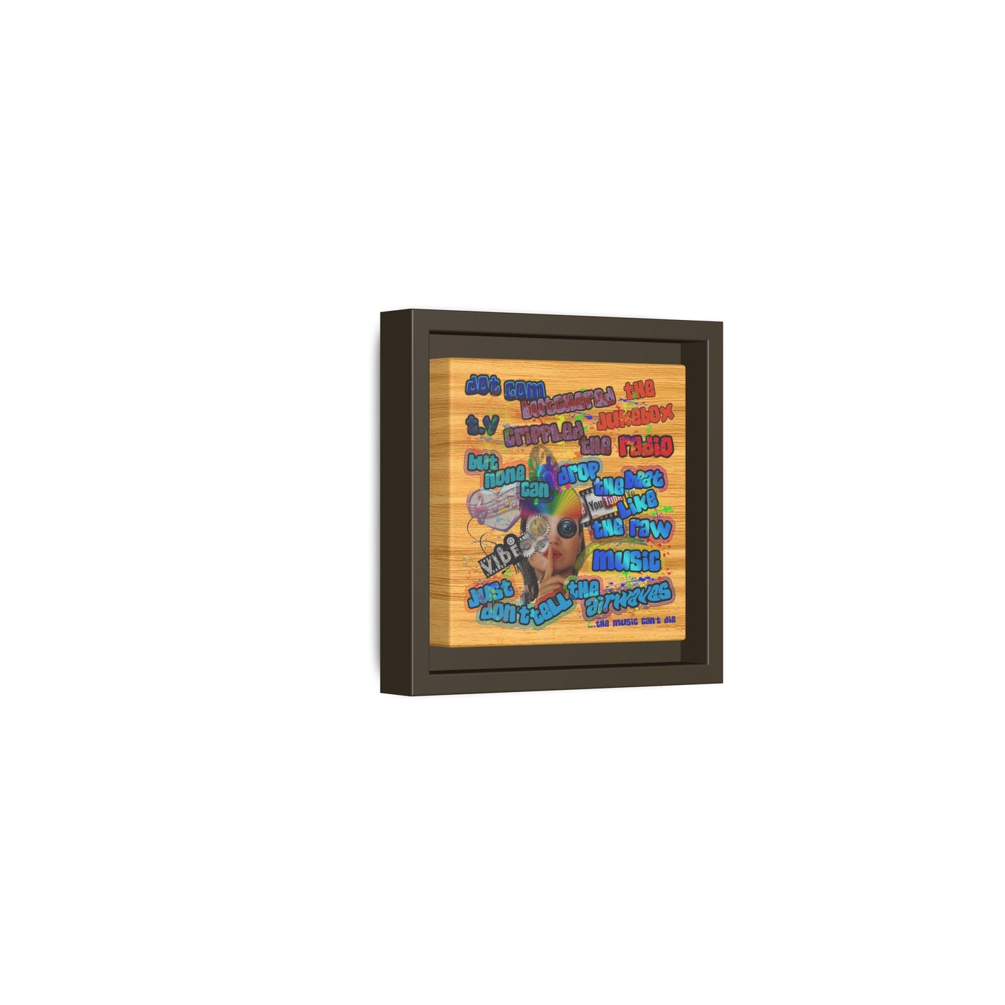 drop the beat - framed canvas art (butterscotch wood finish)