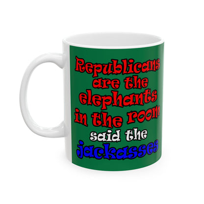 donkeys and elephants - White Mug (dark green)