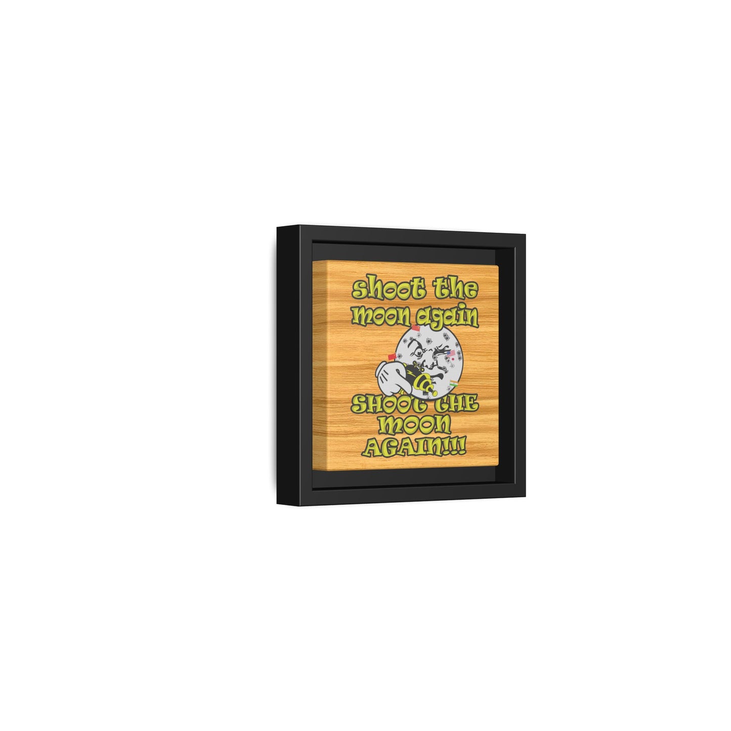 shoot the moon again - framed canvas art (butterscotch wood finish)