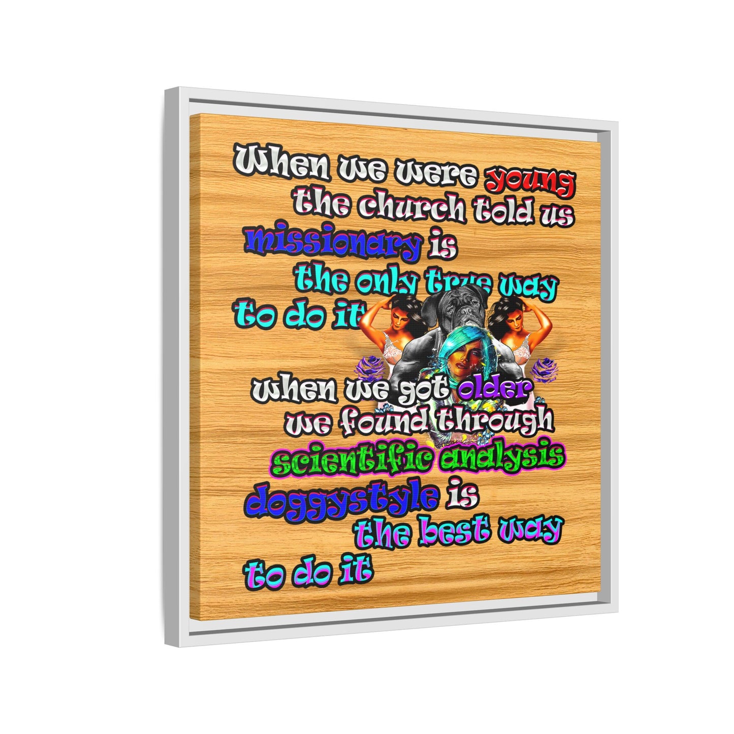 doggystyle - framed canvas art (butterscotch wood finish)