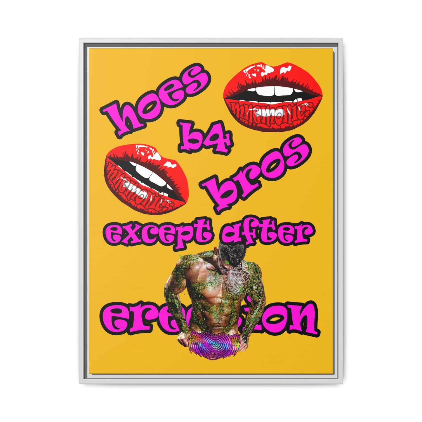 hoes b4 bros - framed canvas art (yellow)