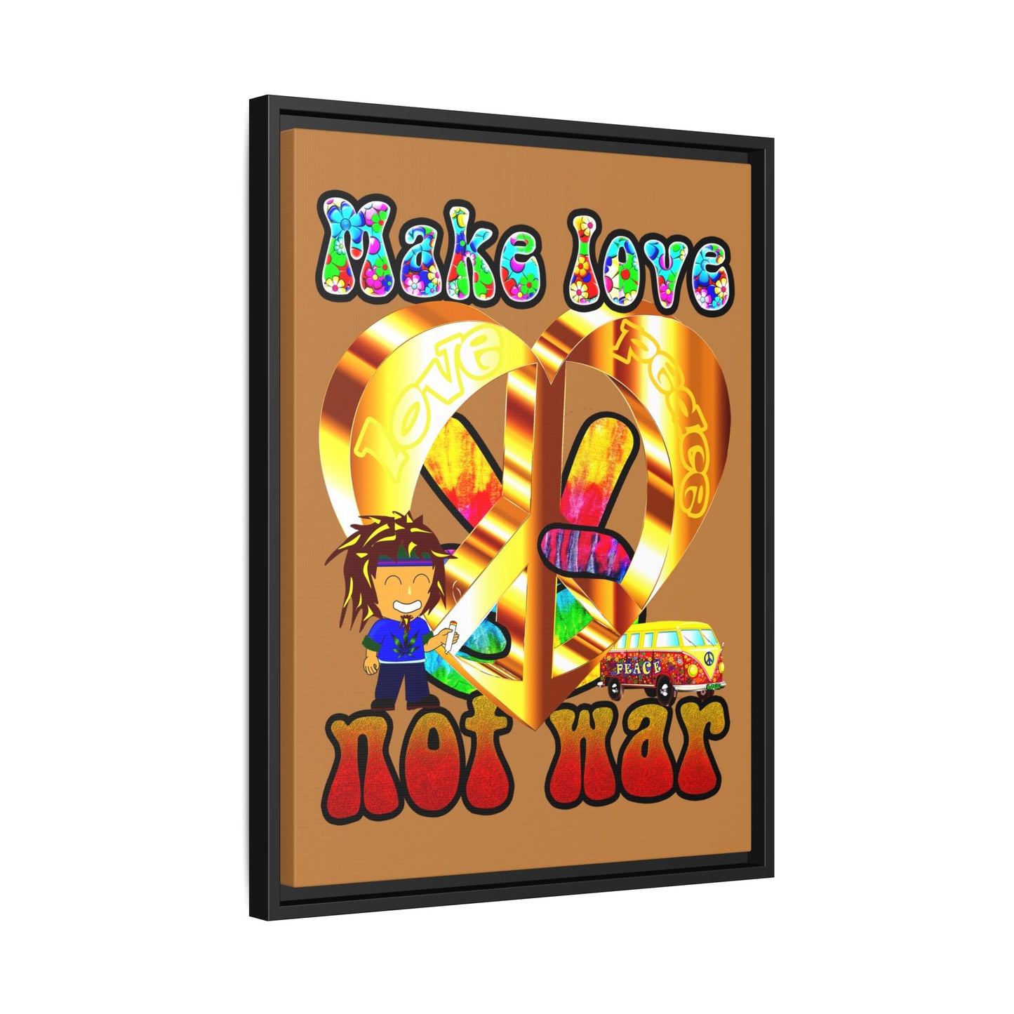 love peace - framed canvas art (light brown)