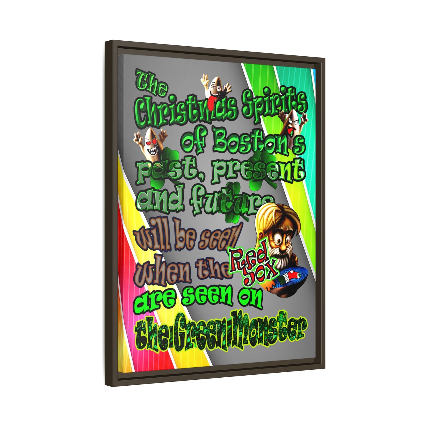christmas spirits of boston - framed canvas art (rainbow split)