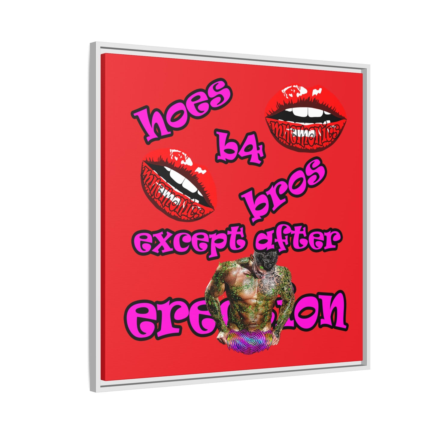 hoes b4 bros - framed canvas art (red)